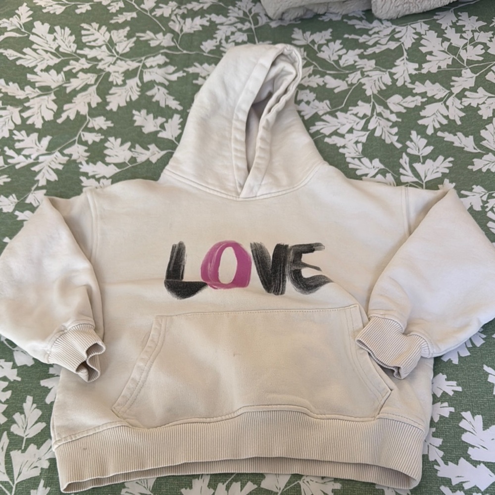 Zara Hoodie Cream Hoodie with Love Graphic